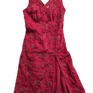 Beth Bowley Red Floral Embroidered Silk Cotton Sleeveless Dress Size 6 SEE HEM